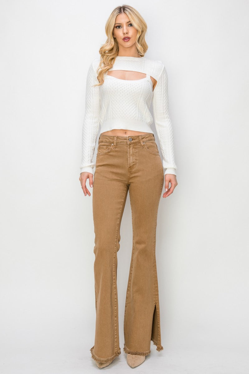 Hazel Blues® |  RISEN Bailey High Waist Side Slit Flare Jeans