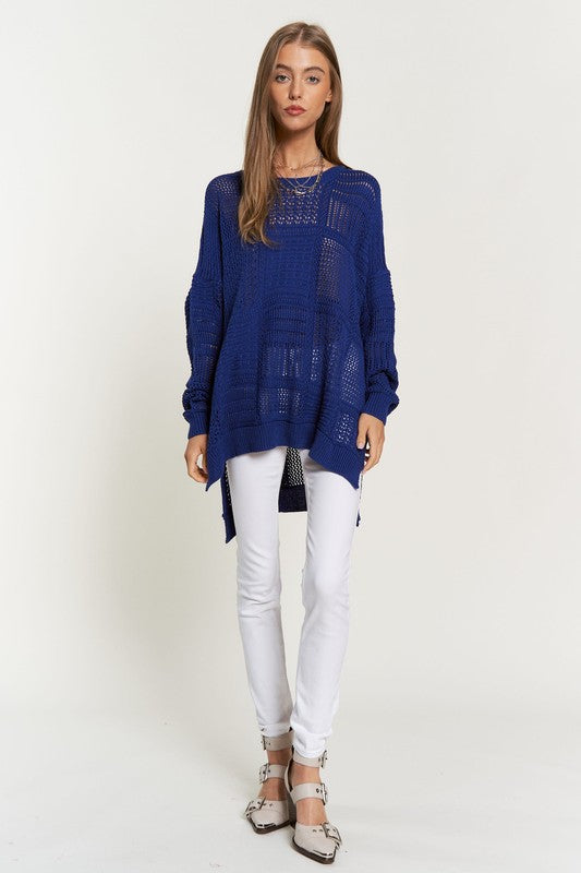 Hazel Blues® |  Davi & Dani Openwork Side Slit Drop Shoulder Knit Cover Up