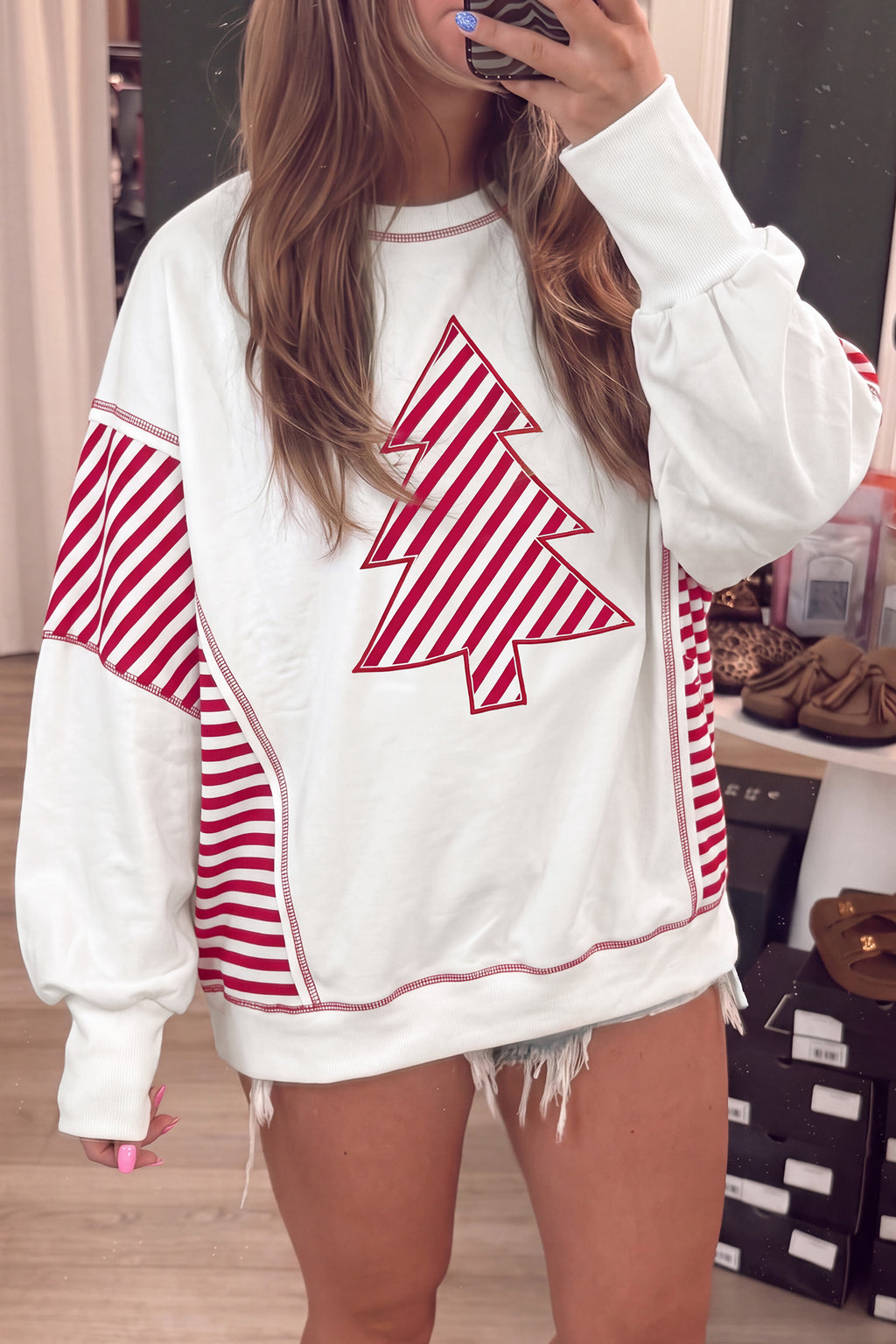 Ruby Faith White Christmas Tree Patchwork Top