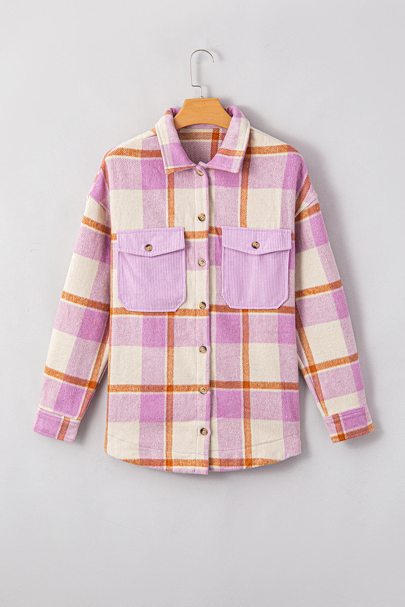 Hazel Blues® |  Plaid Corduroy Pockets Brushed Checkered Shacket