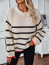 Hazel Blues® |  Striped Round Neck Dropped Shoulder Sweater