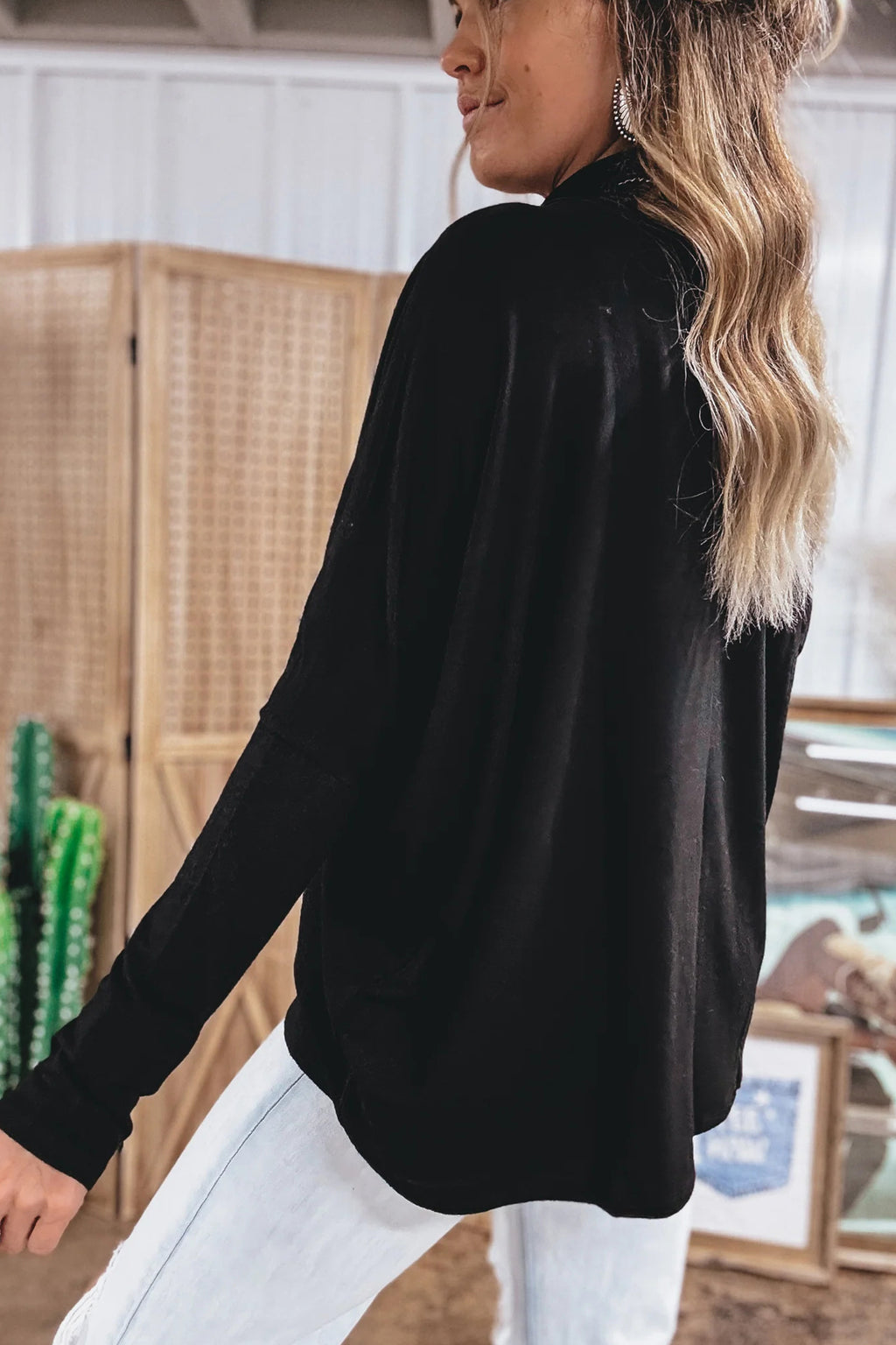 Maeve Jane Black High-Neck Long-Sleeve Top