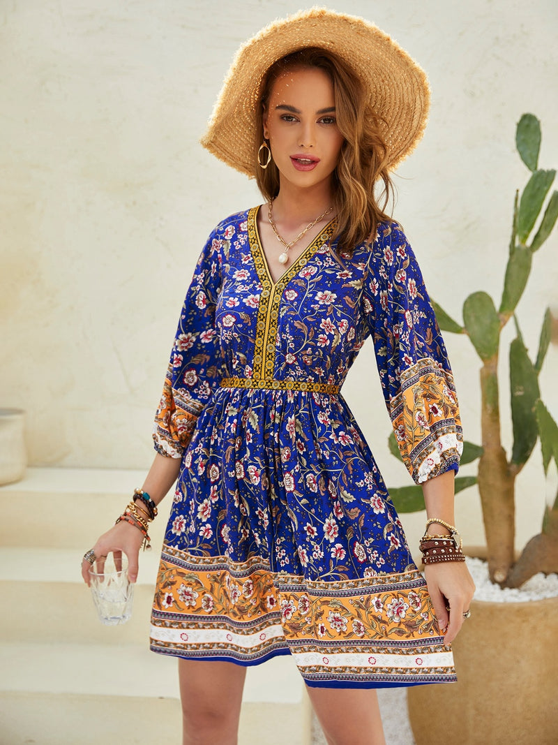 Hazel Blues® |  Printed V-Neck Mini Dress