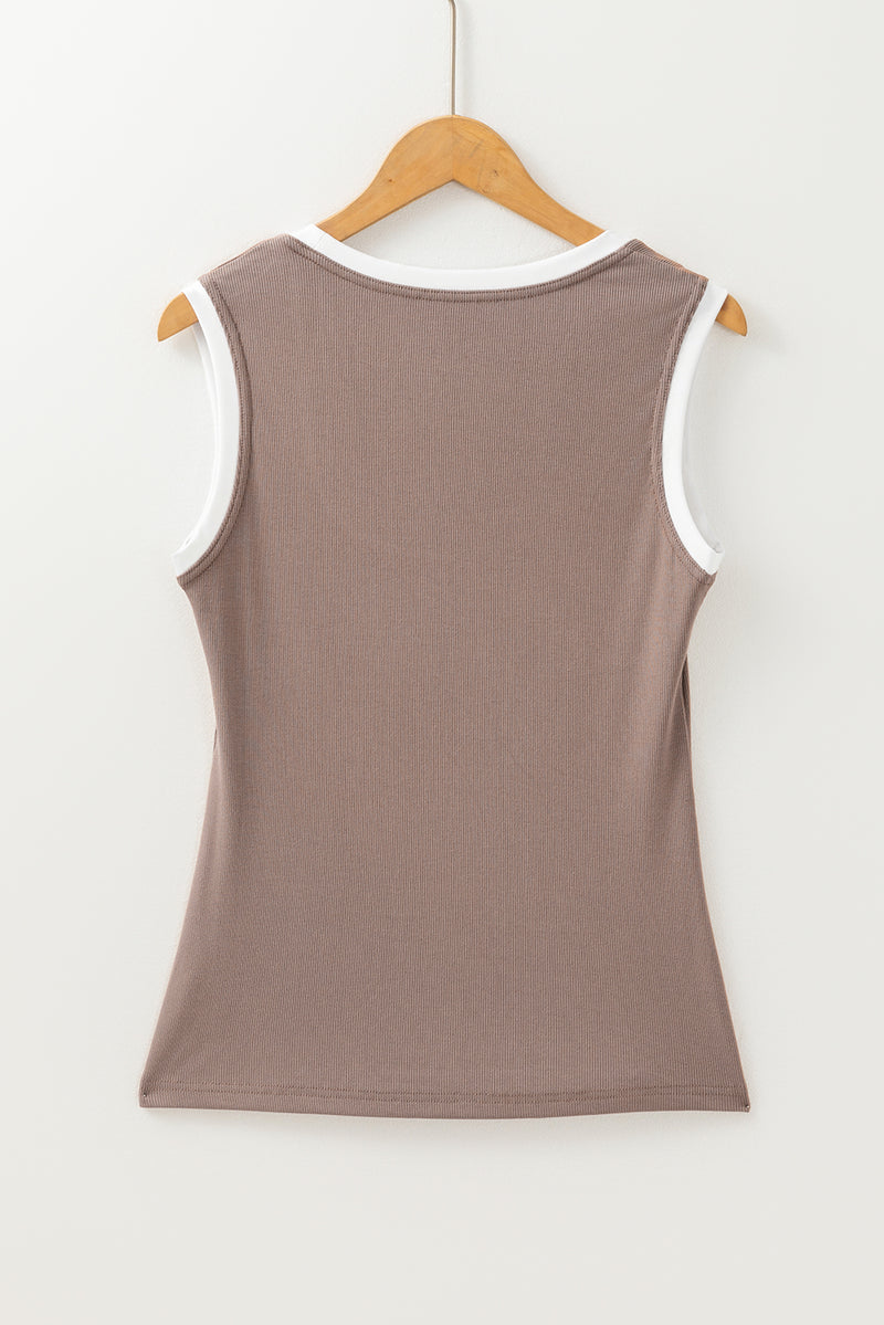 Hazel Blues® |  Contrast Edge Scoop Neck Wide Strap Knit Tank