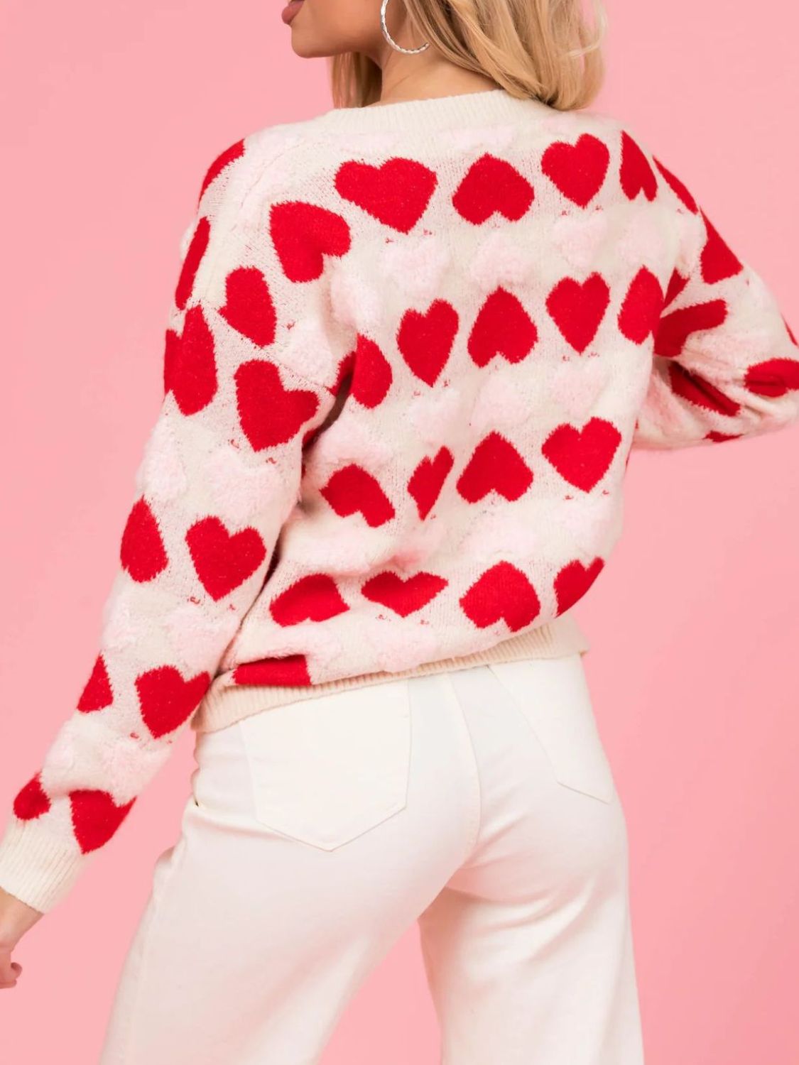 Hazel Blues® |  Valentine’s Day Fuzzy Heart Round Neck Long Sleeve Sweater