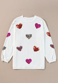 Hazel Blues® |  Valentine’s Day Sequin Heart Round Neck Long Sleeve Sweatshirt