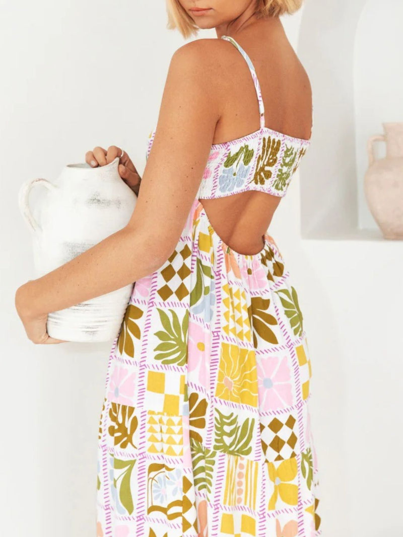 Hazel Blues® |  Cutout Printed Square Neck Maxi Cami Dress