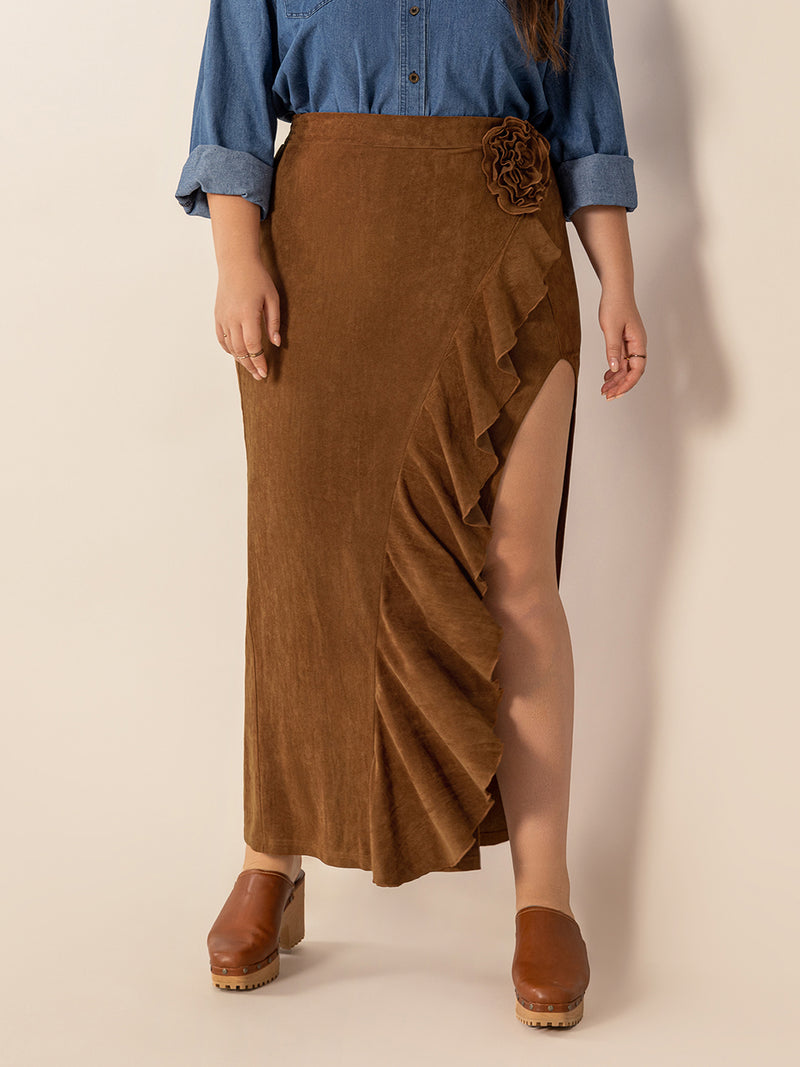 Hazel Blues® | Ruffled Slit High Rise Skirt