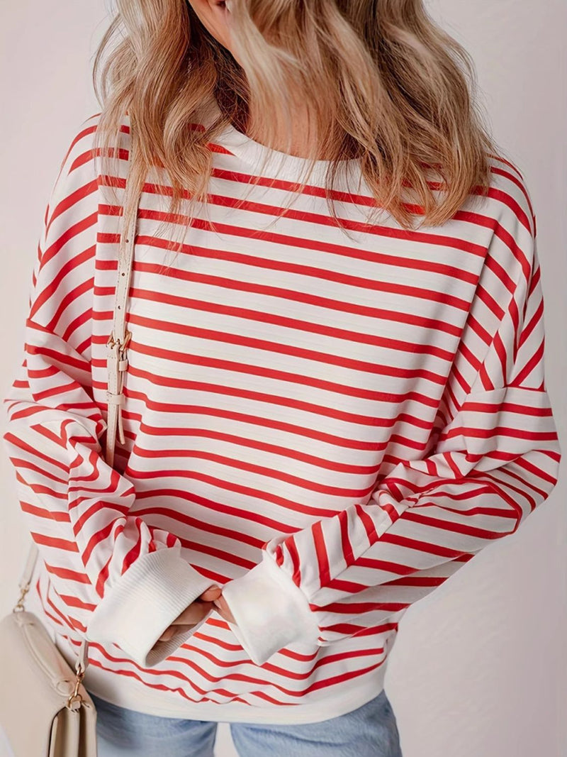 Hazel Blues® | Striped Round Neck Long Sleeve Sweatshirt