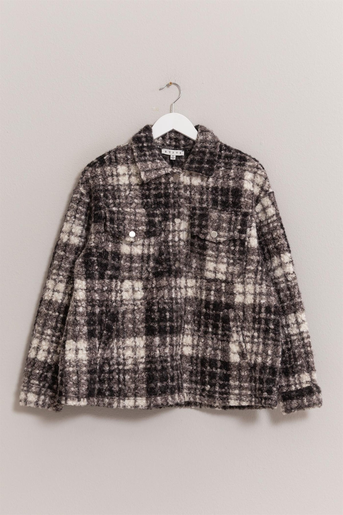 Hazel Blues® |  HYFVE Plaid Button Up Boucle Jacket