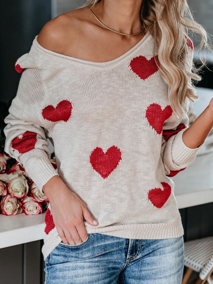 Hazel Blues® |  Heart Scoop Neck Long Sleeve Sweater