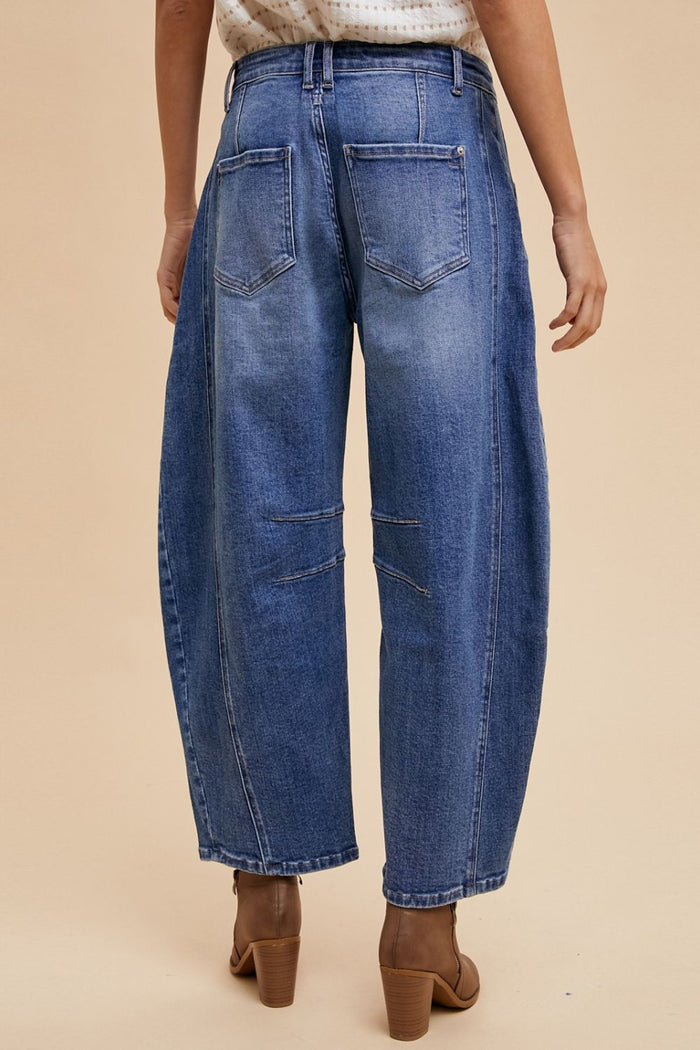 Hazel Blues® |  Annie Wear Mid Rise Barrel Leg Jeans with Pockets