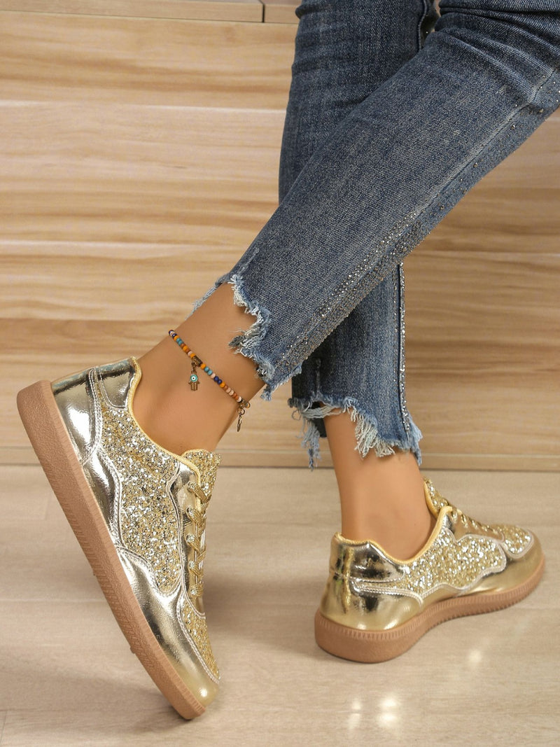 Hazel Blues® |  Sequin PU Leather Flat Sneakers