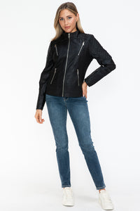 Hazel Blues® |  Snobbish Faux Leather Zip Up Mock Neck Jacket