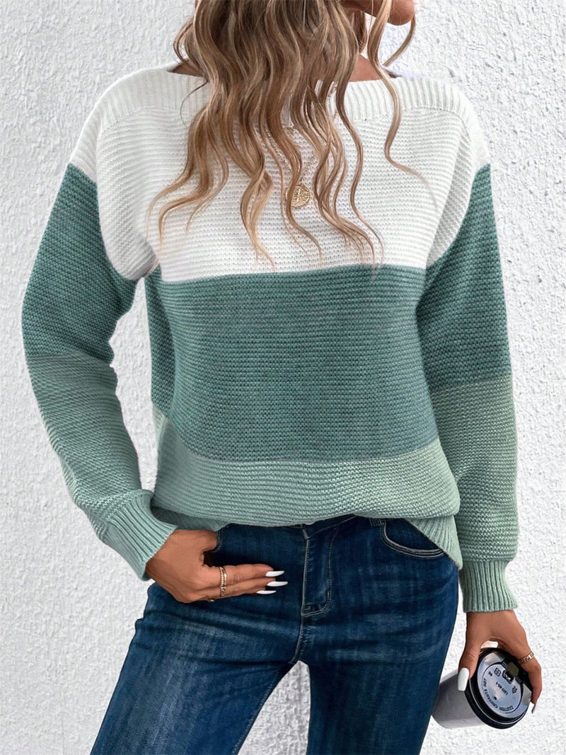 Hazel Blues® |  Color Block Drop Shoulder Long Sleeve Sweater