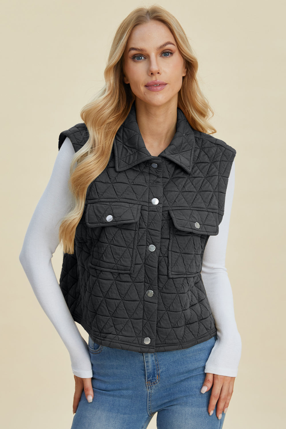 Hazel Blues® |  Double Take Pocketed Texture Snap Down Vest Coat