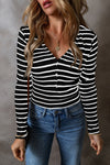 Hazel Blues® |  Striped V-Neck Long Sleeve Top