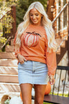 Hazel Blues® |  Orange Sequined Pumpkin Ribbed Round Neck Halloween Sweatshirt