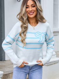 Hazel Blues® |  Striped Round Neck Long Sleeve Sweater