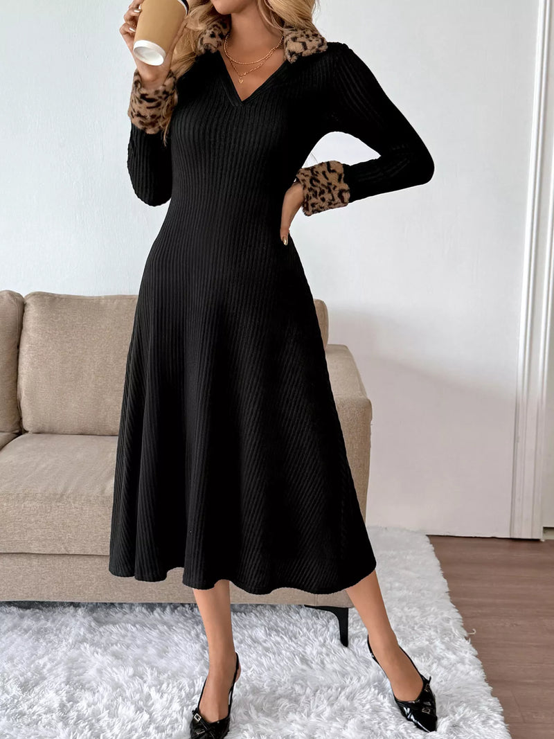 Black Mesh Skater Dress Long Sleeve Leopard Patchwork Long Sleeve Dress Black Mesh Skater Dress Long Sleeve Leopard Patchwork Long Sleeve Dress