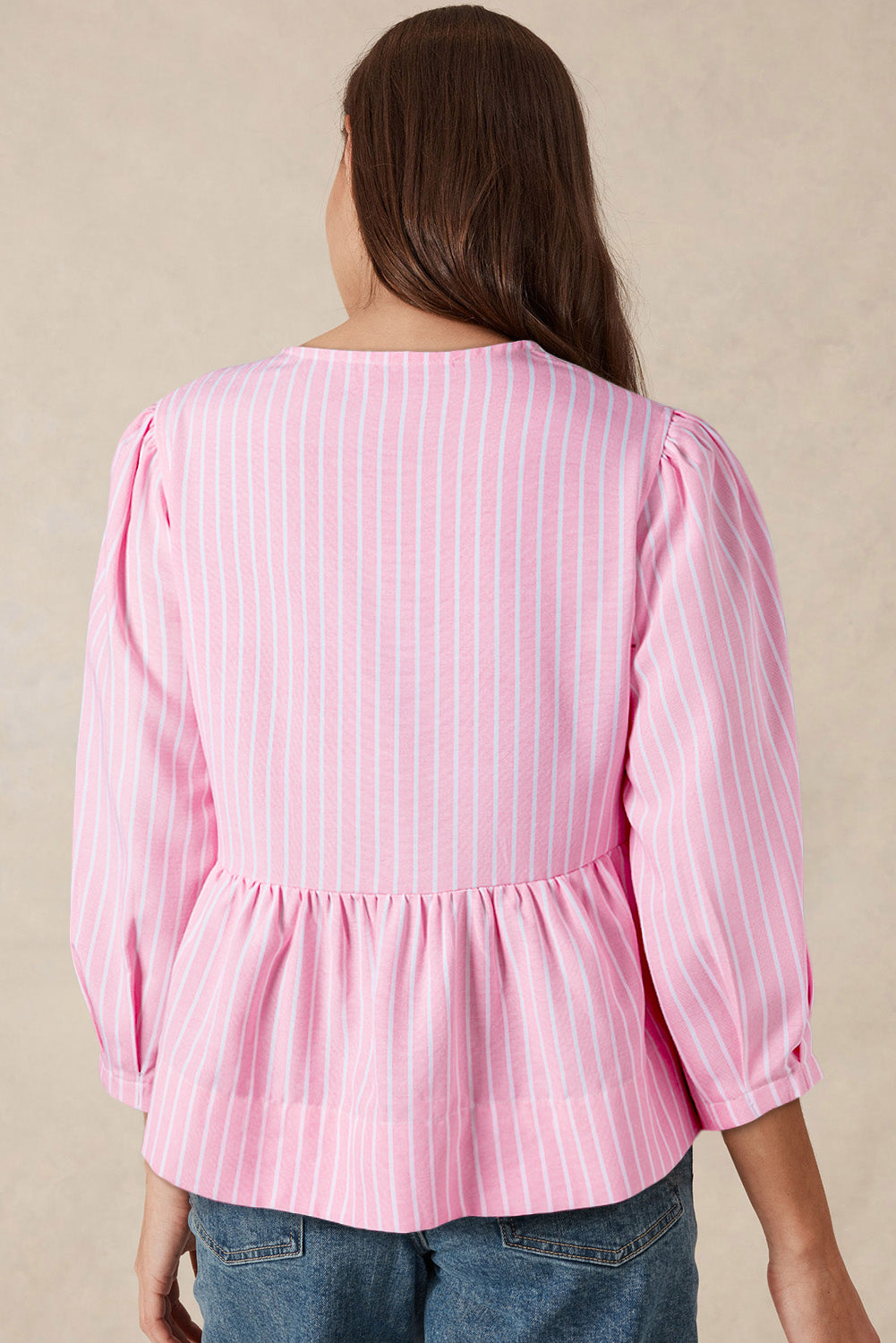 Hazel Blues® |  Tied Bow Striped Round Neck Blouse