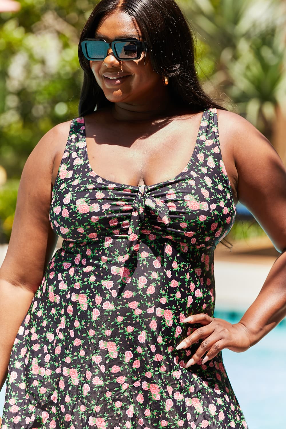 Hazel Blues® | Clear Waters Swim Dress in Black Roses: Adult