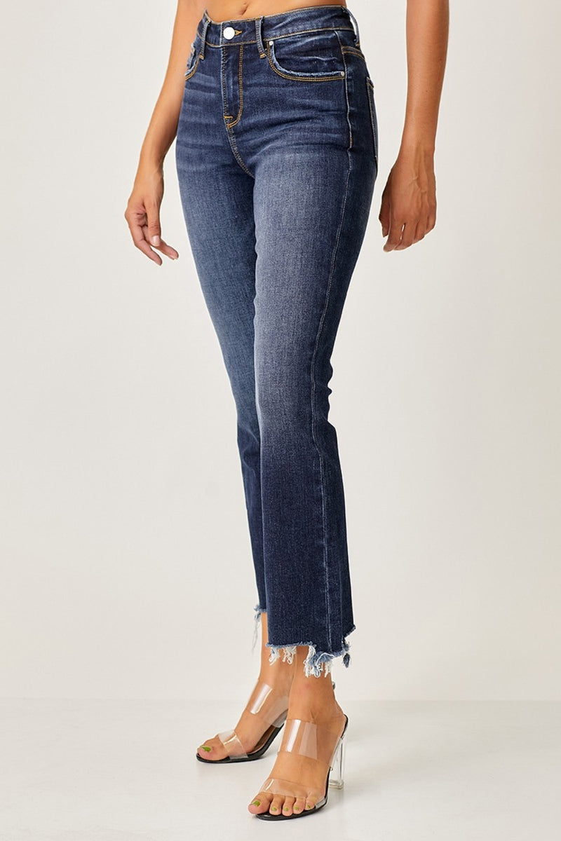 Hazel Blues® |  Risen Frayed Hem Cropped Straight Jeans