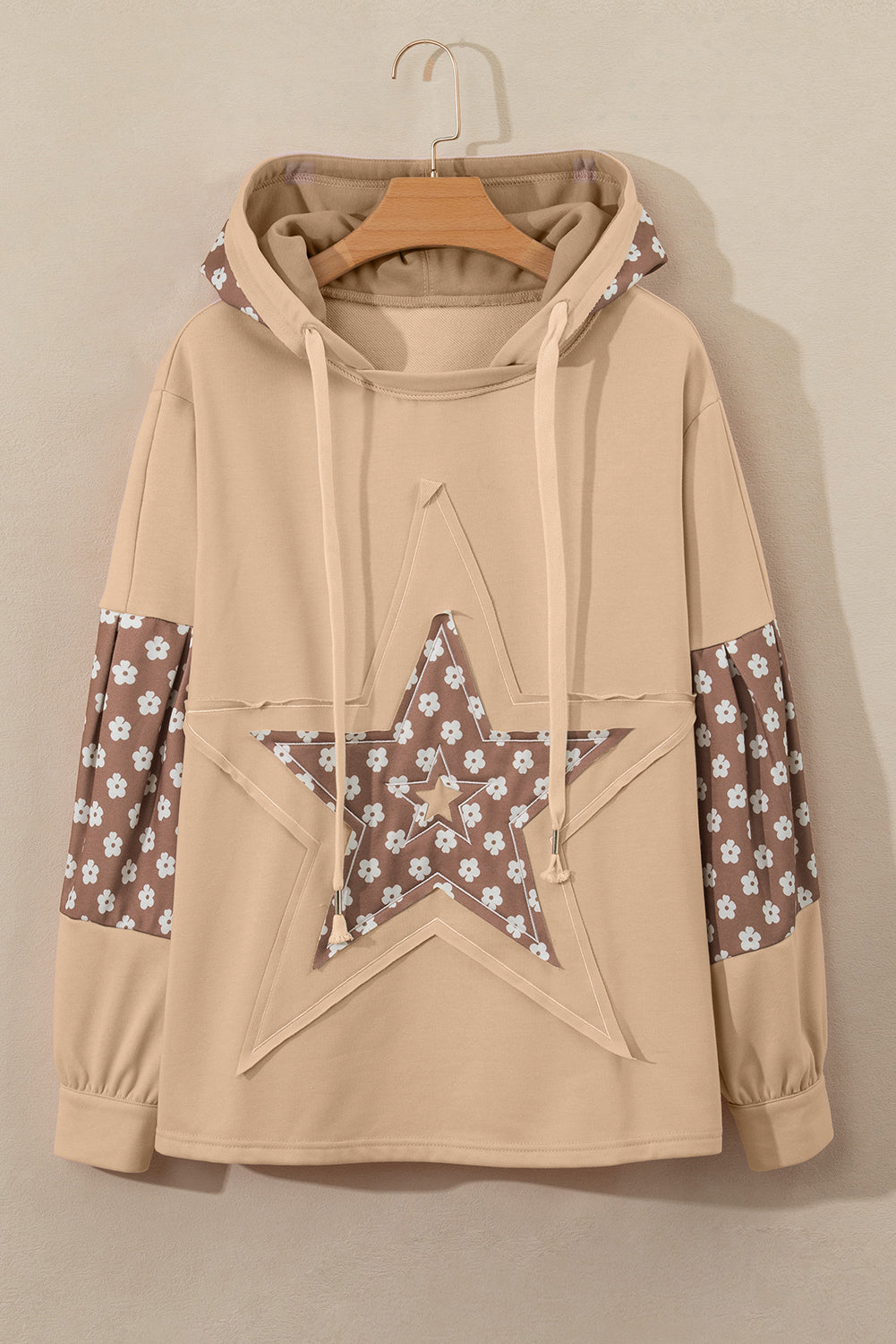 Hazel Blues® |  Floral Patchwork Star Pattern Drawstring Hoodie