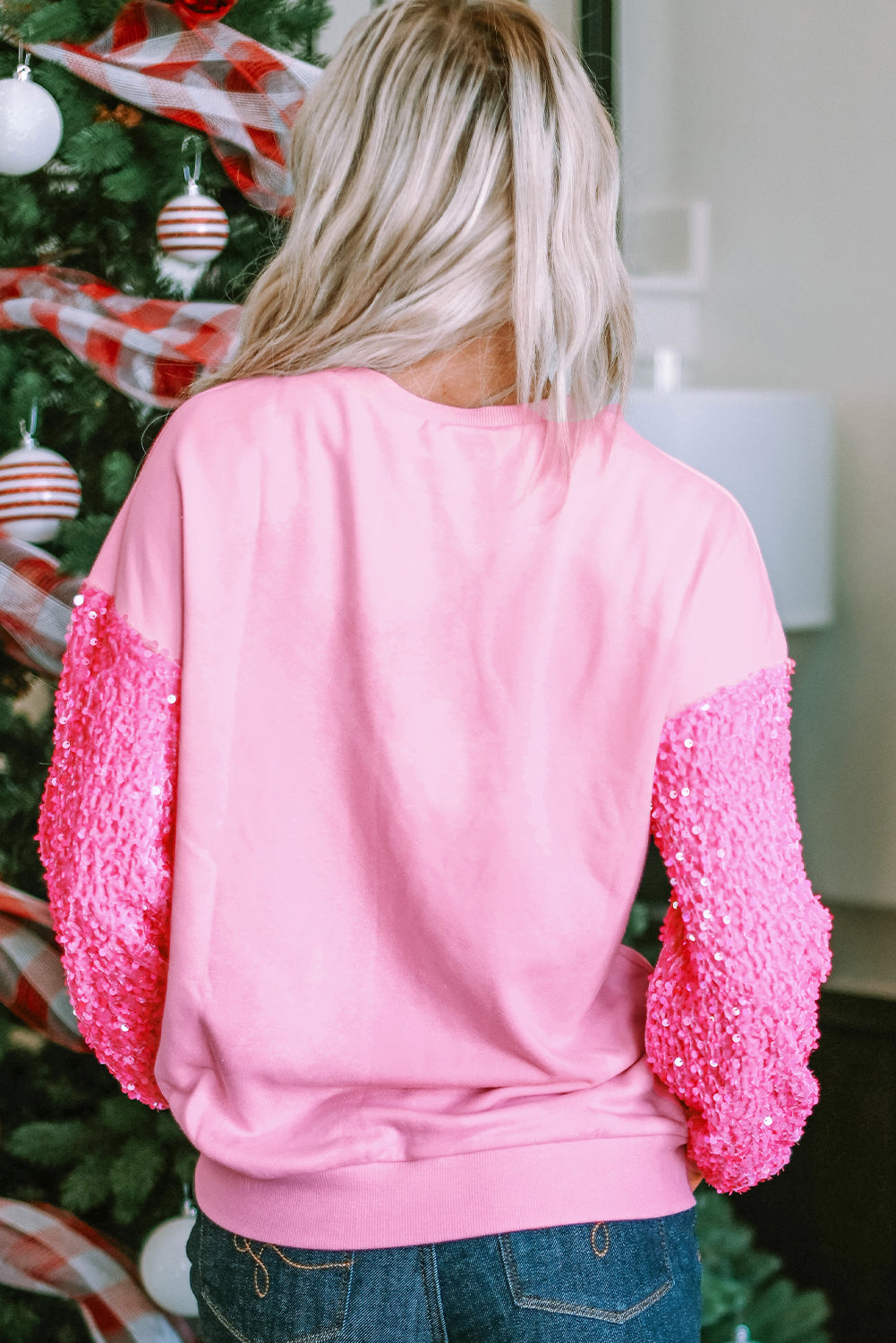 Hazel Blues® |  Valentine’s Day Sequin Heart Long Sleeve Sweatshirt