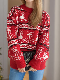 Hazel Blues® |  Christmas Element Round Neck Long Sleeve Sweater