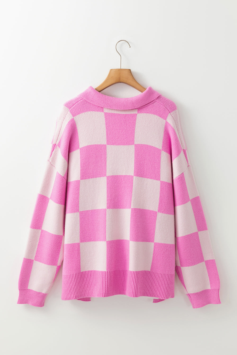 Hazel Blues® |  Slit Checkered Half Button Long Sleeve Sweater