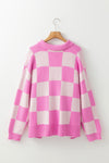 Hazel Blues® |  Slit Checkered Half Button Long Sleeve Sweater