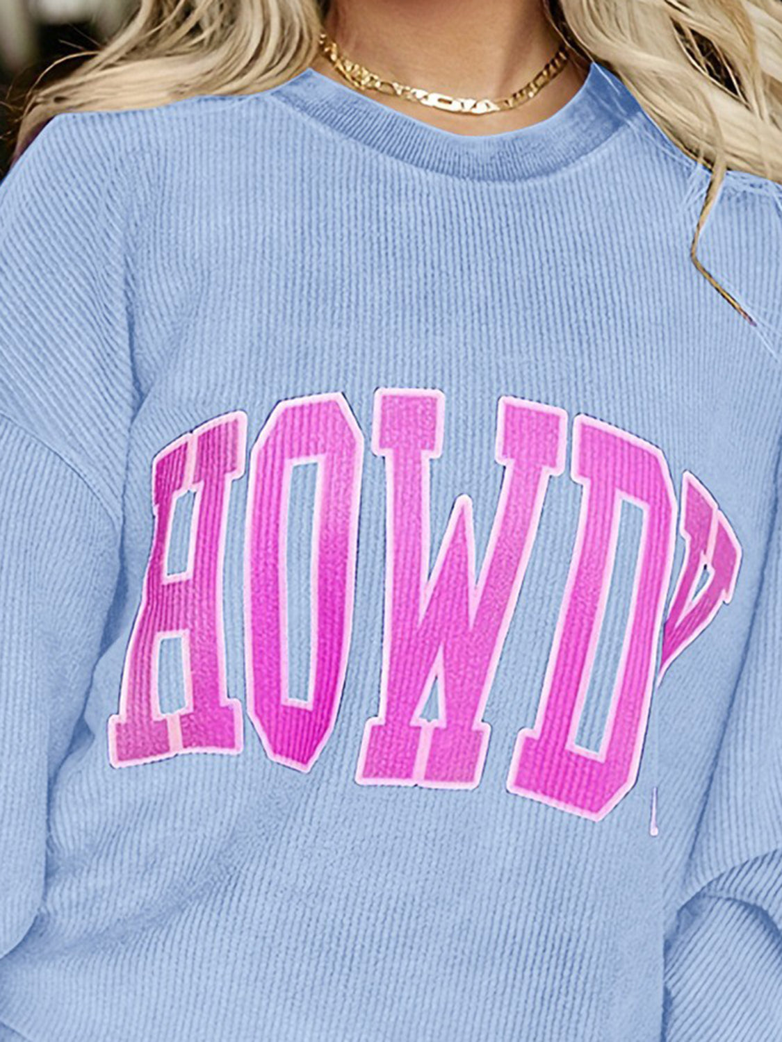 Hazel Blues® |  HOWDY Graphic Round Neck Sweatshirt