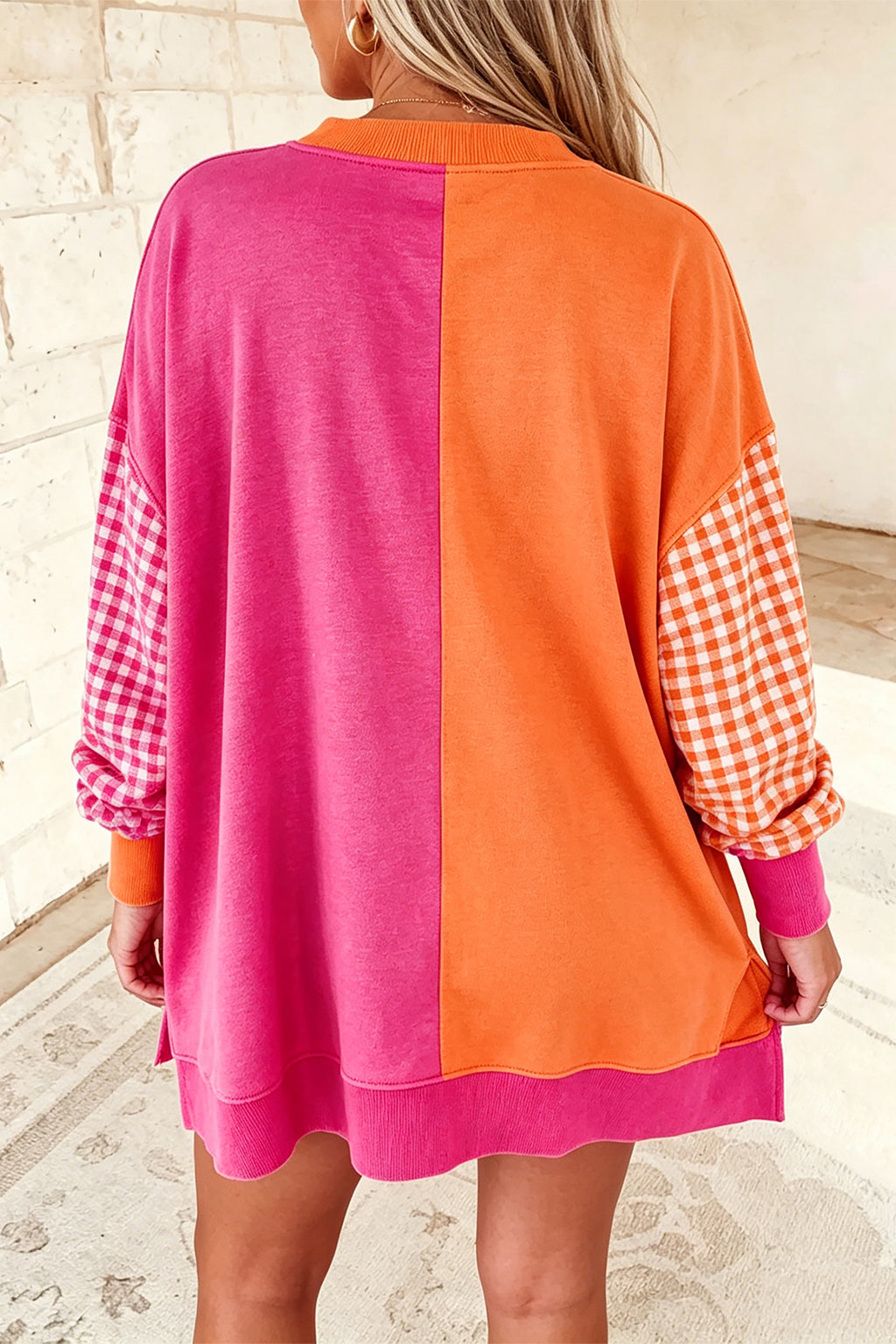 Victoria Dove Plaid Color-Block Sweatshirt