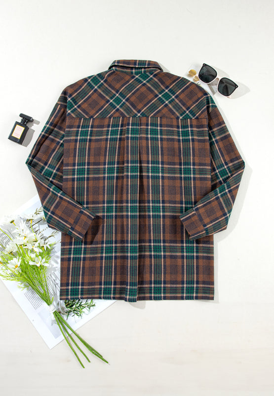 Hazel Blues® |  Plaid Collared Neck Button Up Jacket