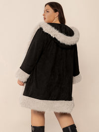 Hazel Blues® | Fuzzy Trim Open Front Long Sleeve Hooded Coat