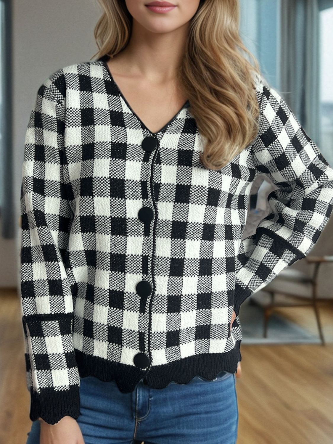 Hazel Blues® |  Plaid V-Neck Button Up Cardigan