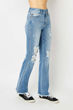 Hazel Blues® |  Judy Blue Distressed Raw Hem Bootcut Jeans