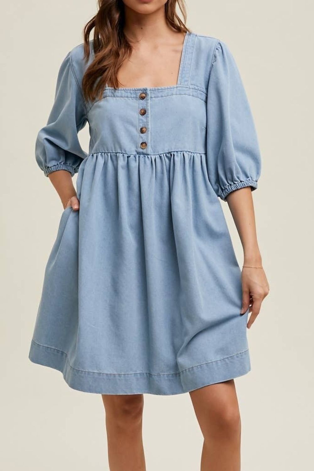 Hazel Blues® |  Square Neck Half Sleeve Denim Dress