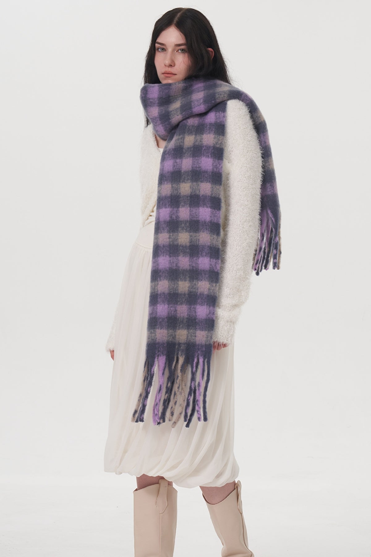 Hazel Blues® |  Fringe Plaid Polyester Scarf