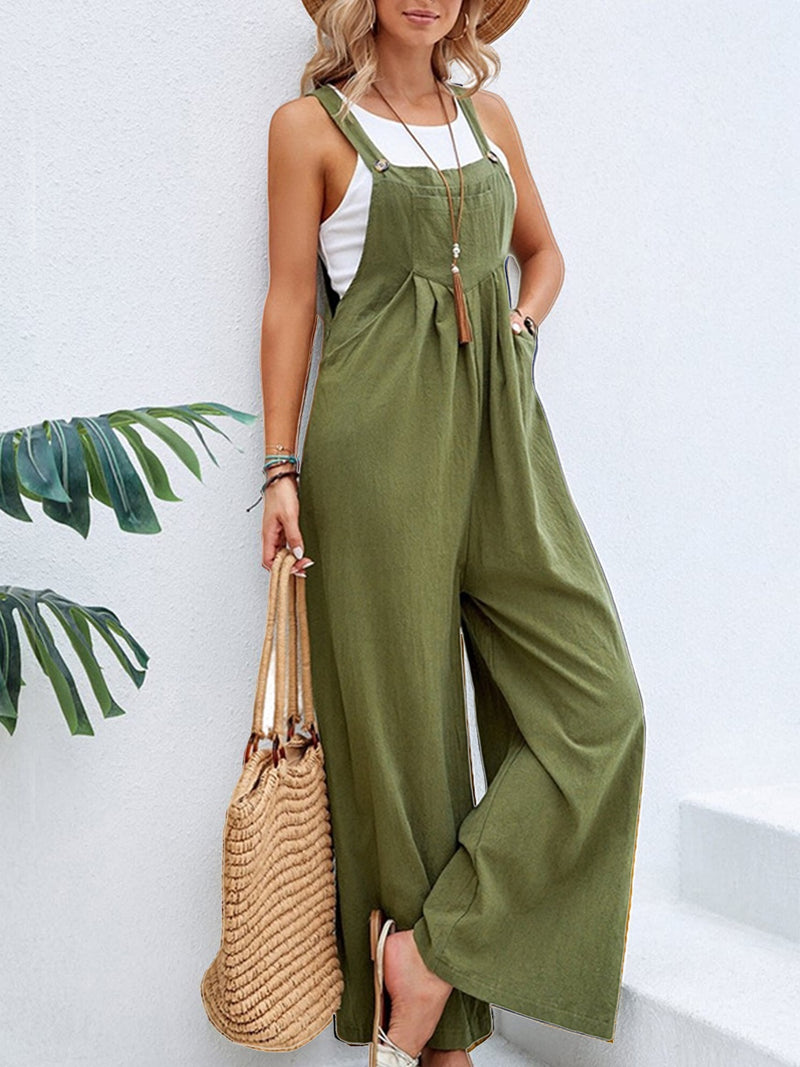 Hazel Blues® |  Square Neck Wide Strap Overalls