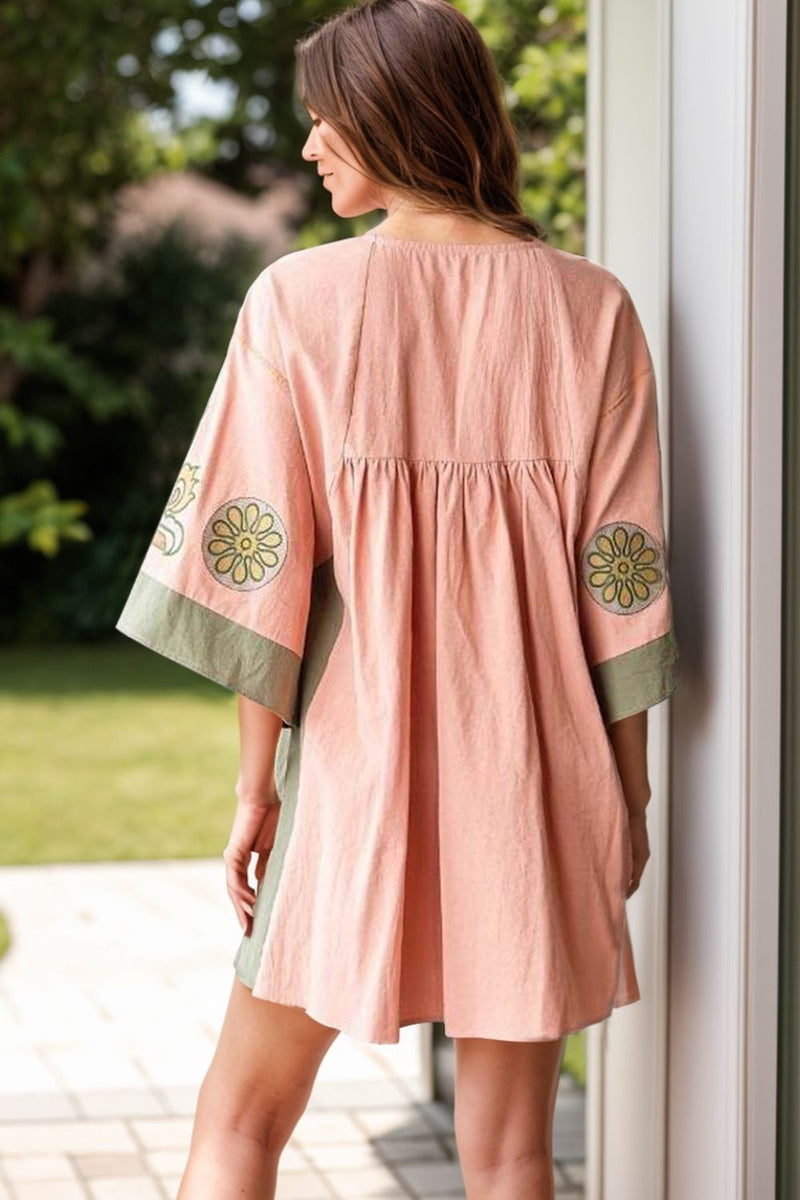 Hazel Blues® |  Printed V-Neck Three-Quarter Sleeve Mini Dress