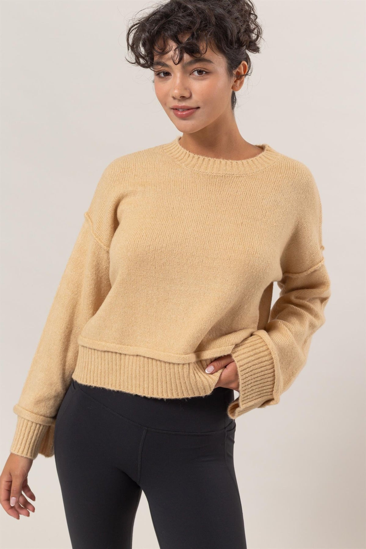 Hazel Blues® |  HYFVE Round Neck Dropped Shoulder Ribbed Sweater