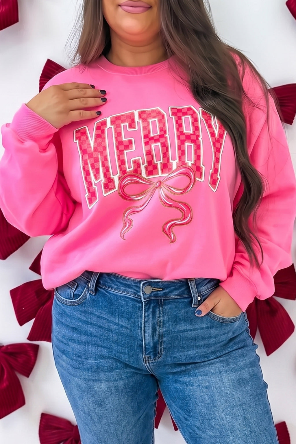 Candy Cane Checkered Christmas Graphic Sweatshirt