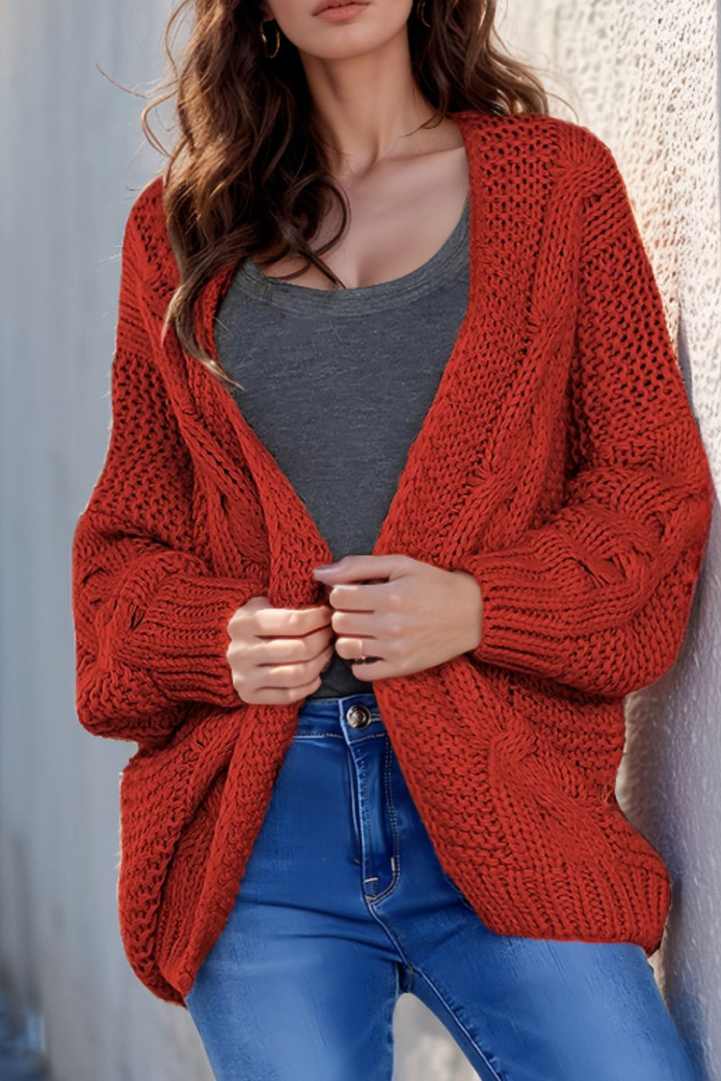 Hazel Blues® |  Cable-Knit Open Front Cardigan