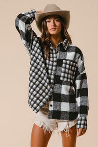 Hazel Blues® |  BiBi Plaid Fleece Button Down Long Sleeve Shirt