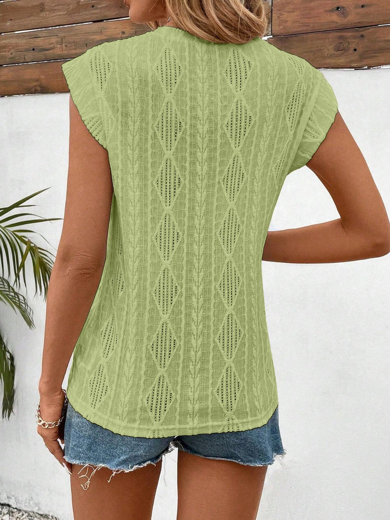 Hazel Blues® |  Openwork Round Neck Cap Sleeve Top