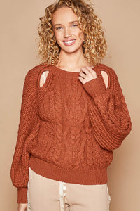 Hazel Blues® |  POL Cable Knit Cutout Long Sleeve Sweater