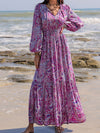 Hazel Blues® |  Printed Tie Neck Balloon Sleeve Maxi Dress