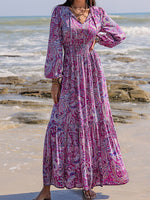 Hazel Blues® |  Printed Tie Neck Balloon Sleeve Maxi Dress